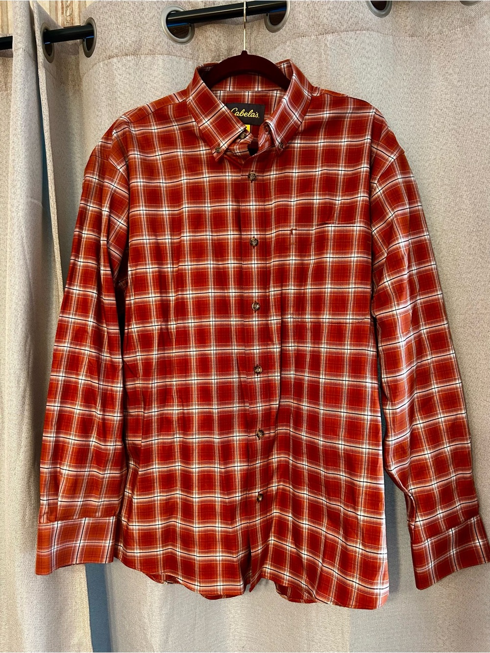 New Cabela's Menβs Orange/Red Plaid Button-Up Shirt XL